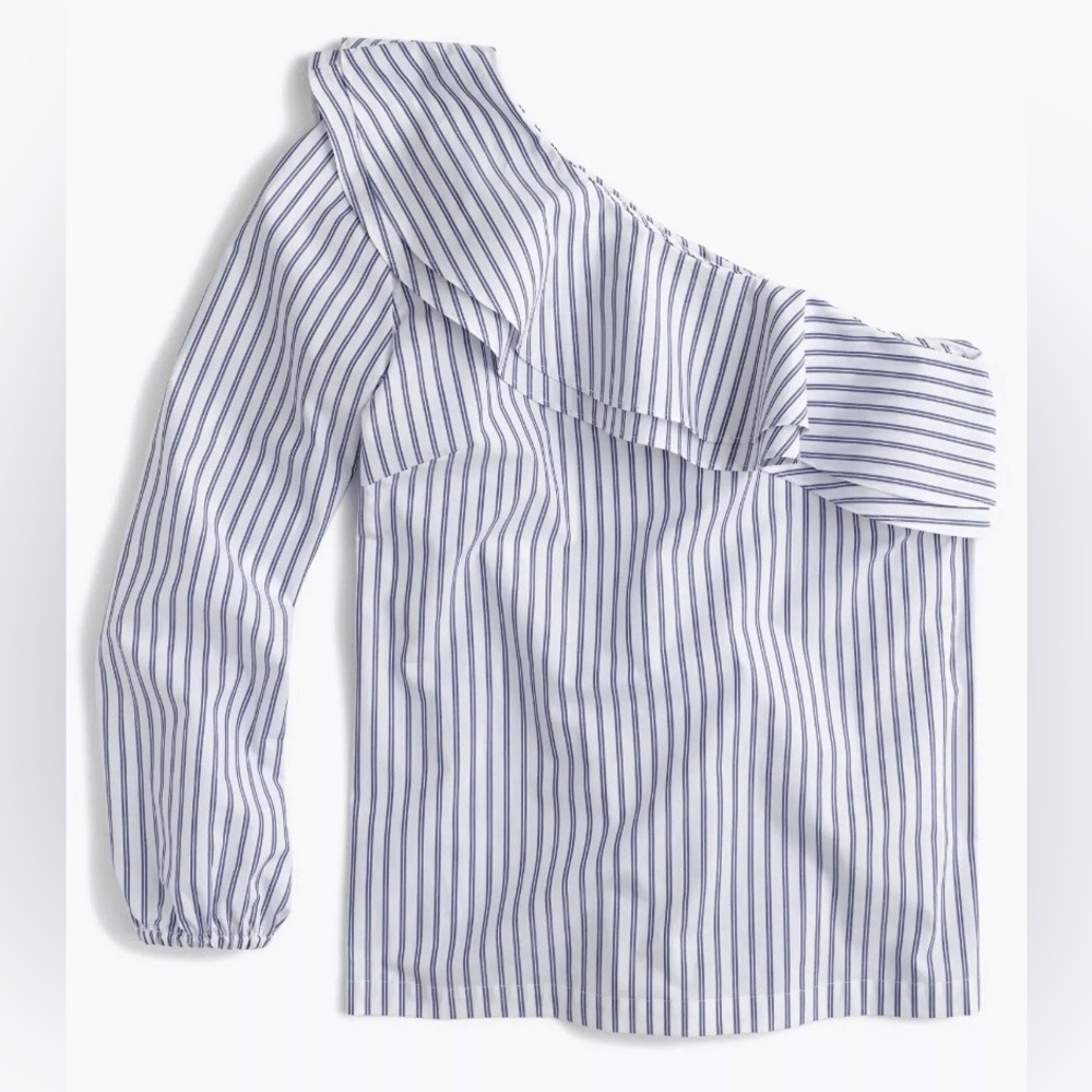 J Crew blue pinstripe one arm blouse sz 2